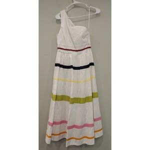J. Crew One Shouldered Maxi Dress In Cotton Poplin With Ribbon Stripes Size 0
